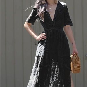 Honey Punch Black Lace Maxi Dress size S